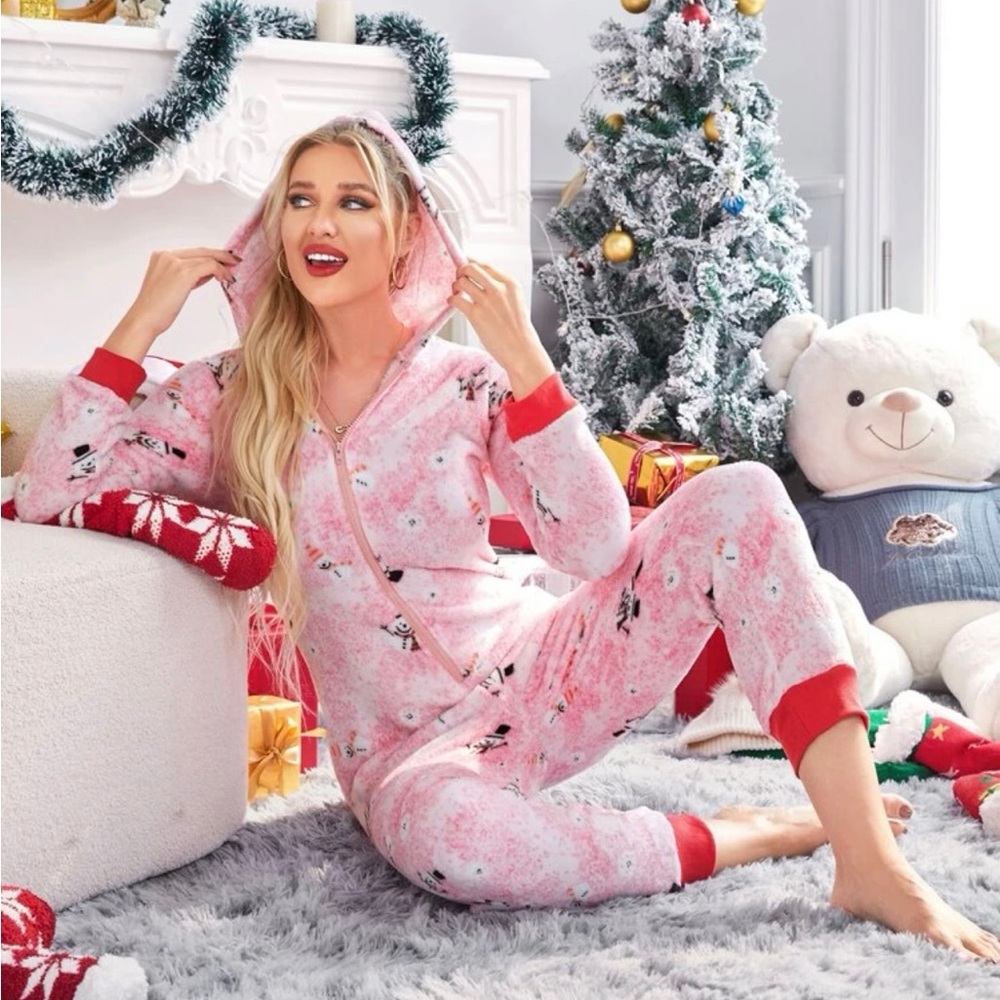 Christmas Snowman womans hooded pajama onesie